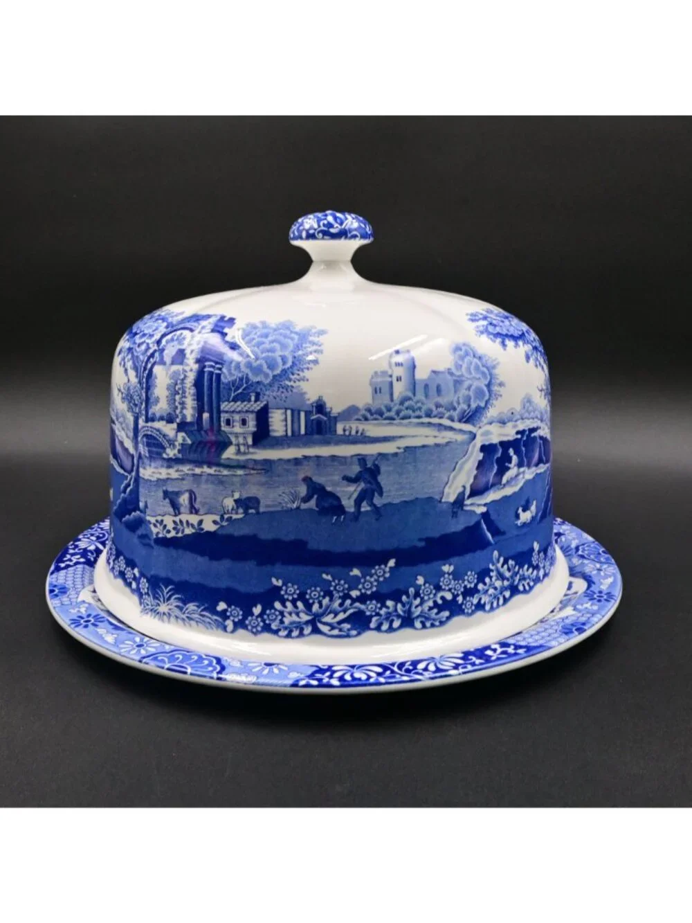 Spode Blue Italian Cake Pastry Dome Plate Set Cake Serving Dish Porcelain 11